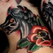 Tattoos - Traditional Horse and Rose Tattoo on Neck - 50317